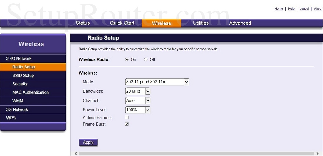 Calix 844G1 Screenshot Wireless2.4GRadioSetup