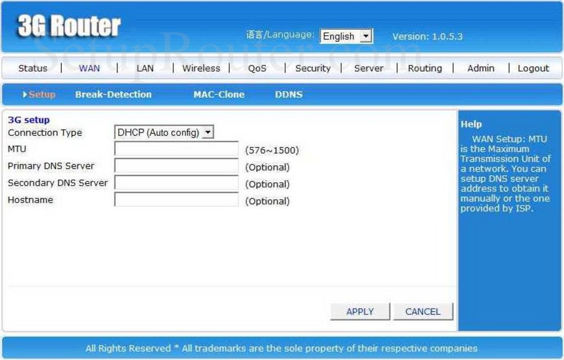 CDRKing 3GRouter Screenshot 3G Setup