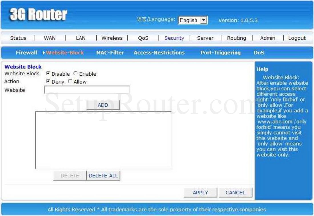 CDRKing 3GRouter Screenshot site Block