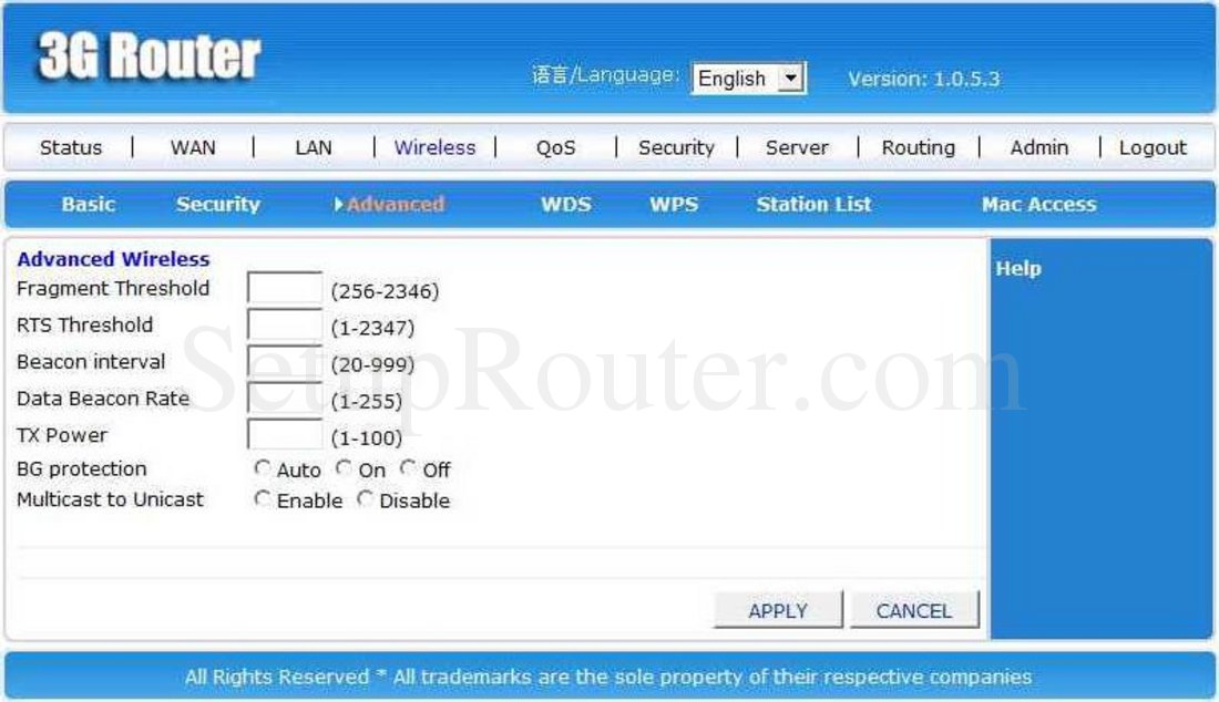 CDRKing 3GRouter Screenshot Wireless Advanced