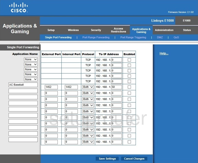 router virtual server screenshot