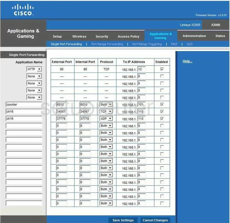 router virtual server screenshot