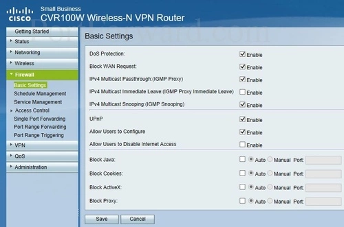Cisco CVR100W Firewall Basic Settings