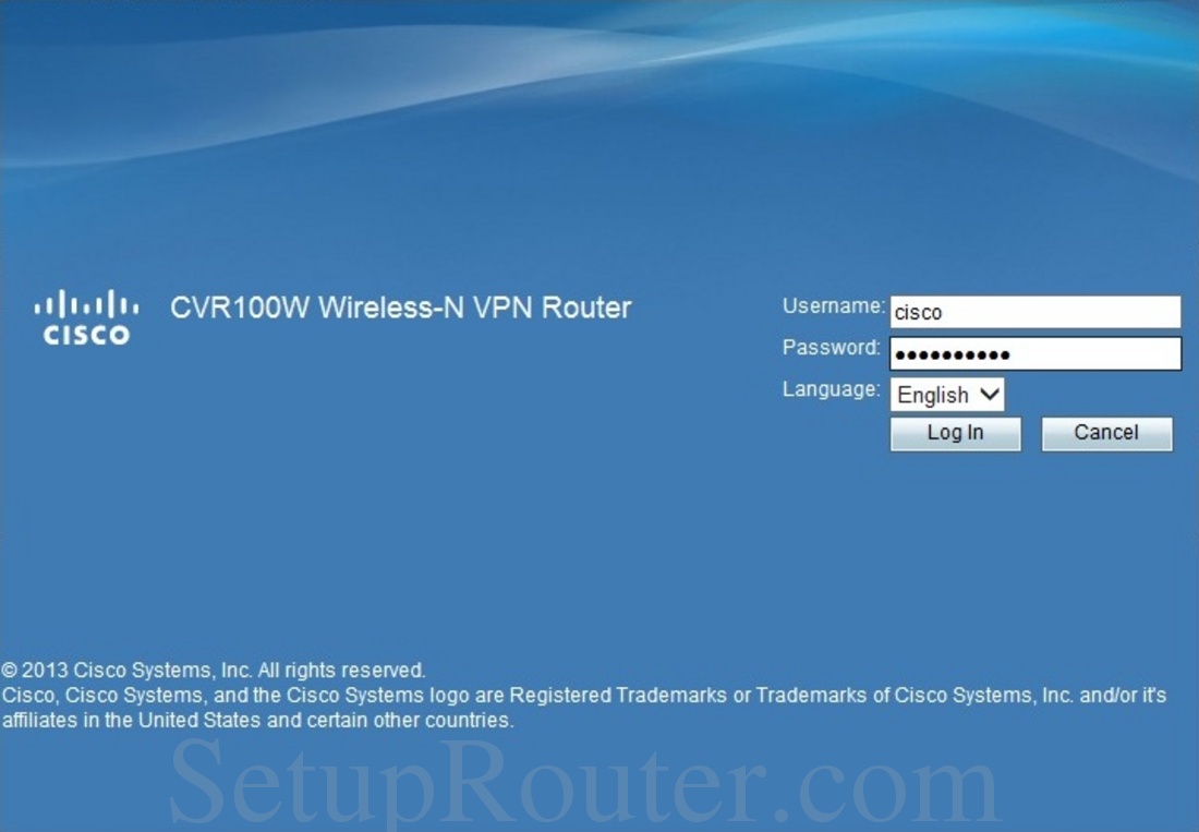 Cisco CVR100W Screenshot Login