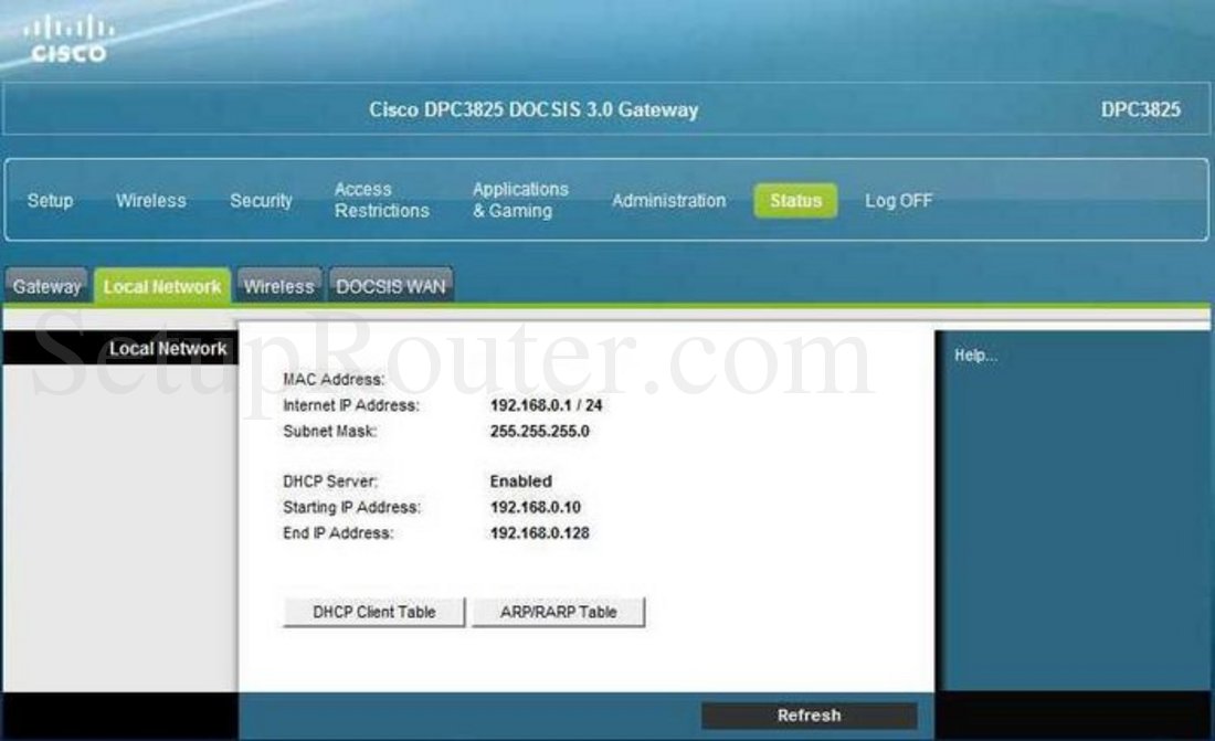 cisco dpc3925 device restart password