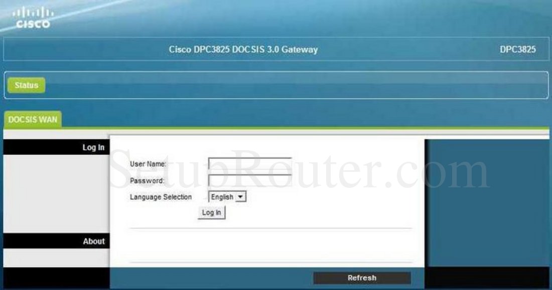 Cisco DPC3825 Screenshot Login