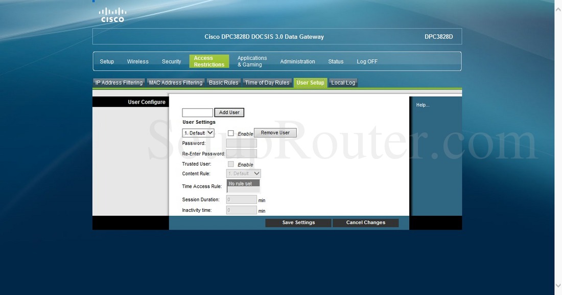 Cisco DPC3828D Screenshot UserSetup