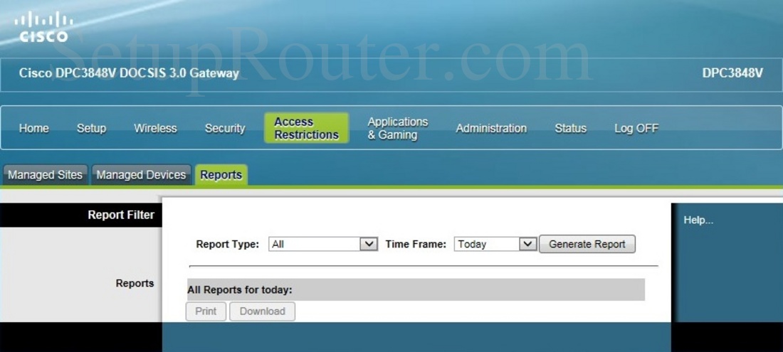 Cisco DPC3848V Screenshot Reports