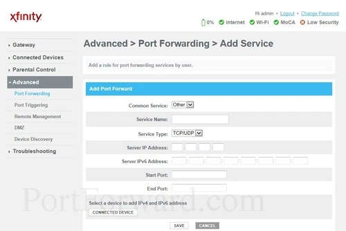 Cisco DPC3939 - XFINITY Port Forwarding Add