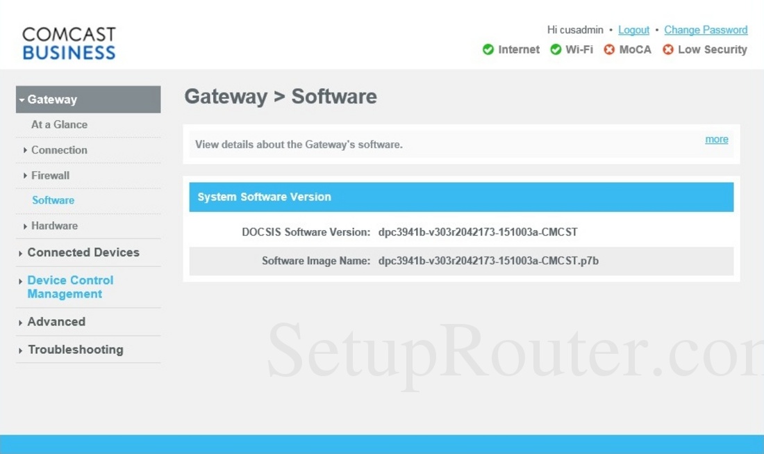 Cisco DPC3941B Screenshot Software