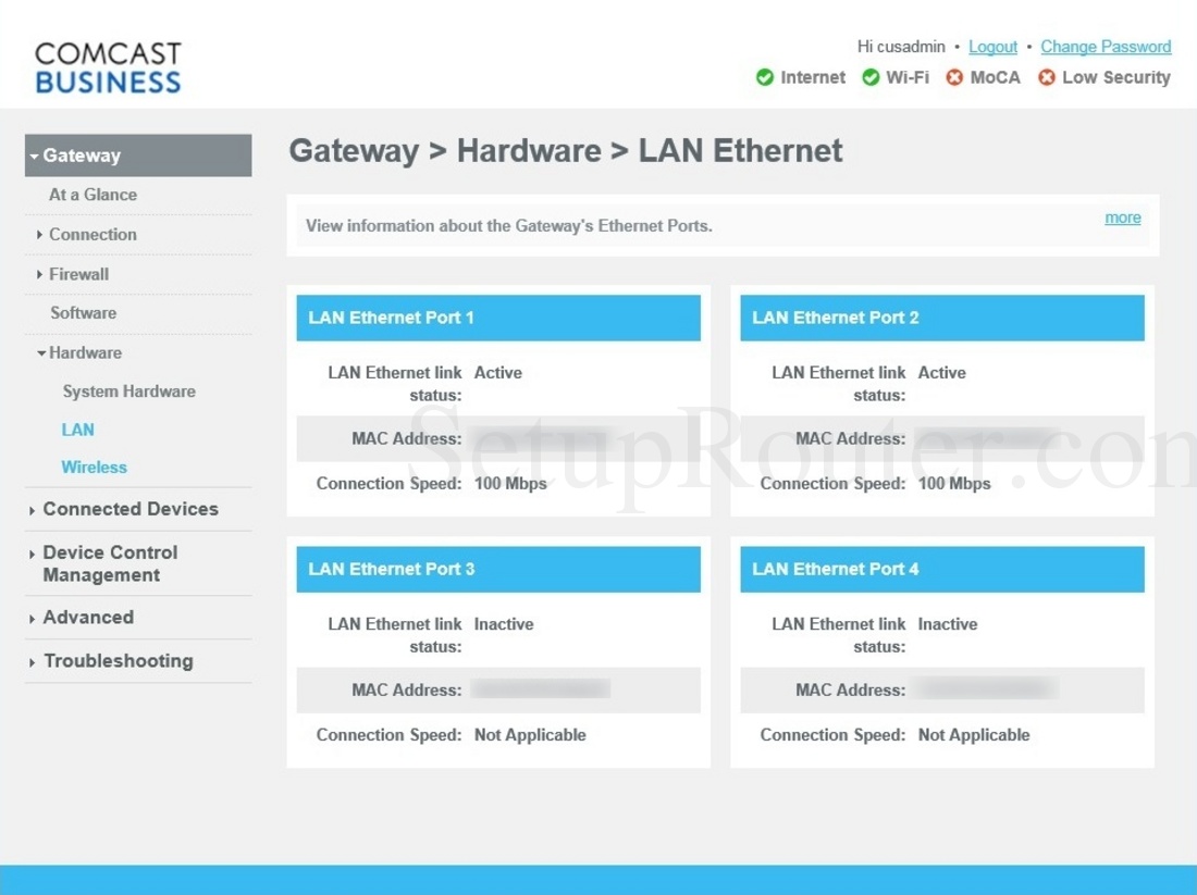 Cisco DPC3941B Screenshot LANEthernetHardware