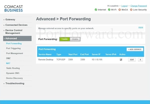 Cisco DPC3941B Port Forwarding