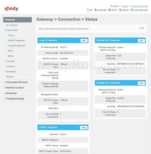 Cisco DPC3941T XFINITY Screenshots