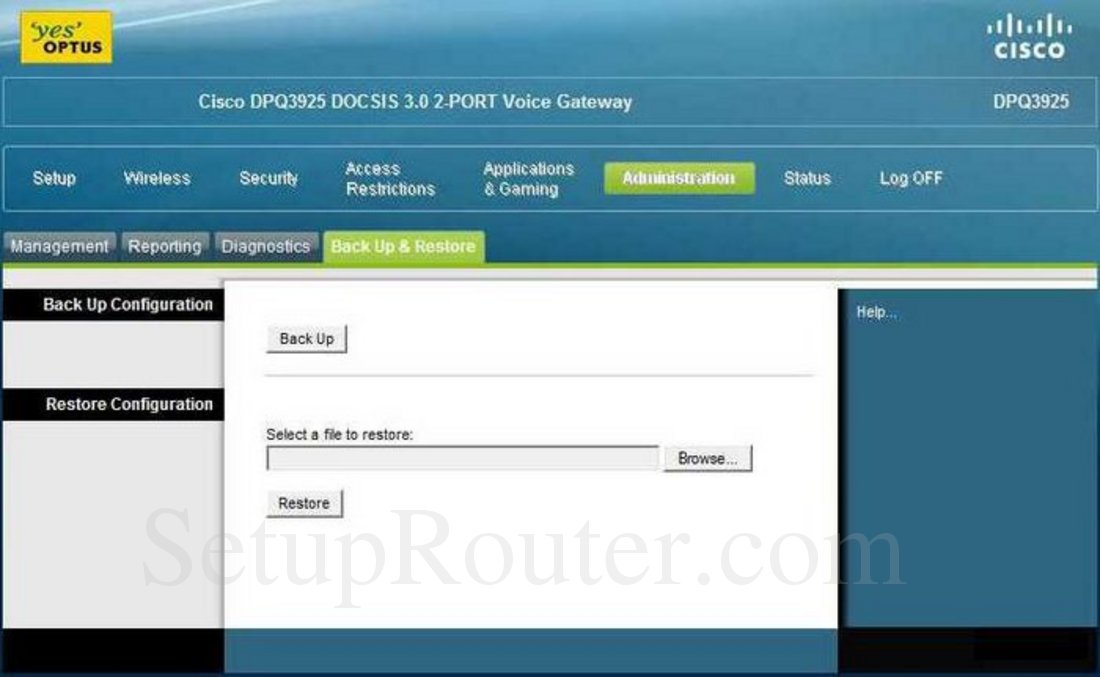 Cisco DPQ3925 Screenshot Backup and Restore