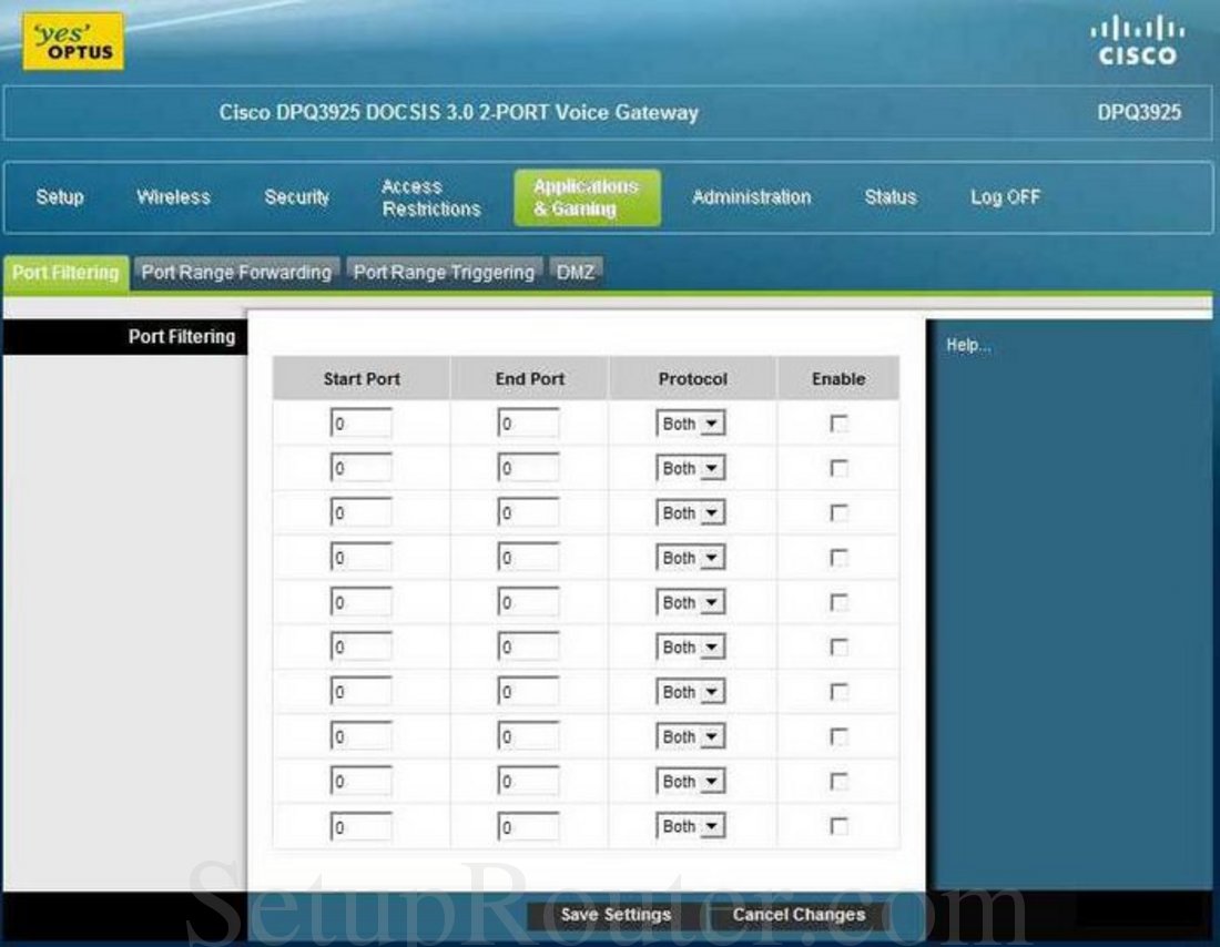 Cisco DPQ3925 Screenshot Port Filtering