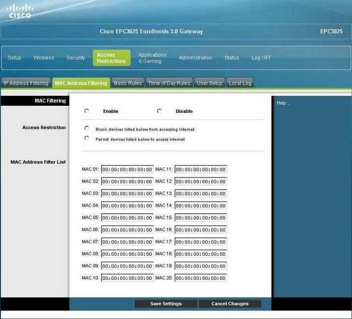 Настройка роутера cisco epc3825