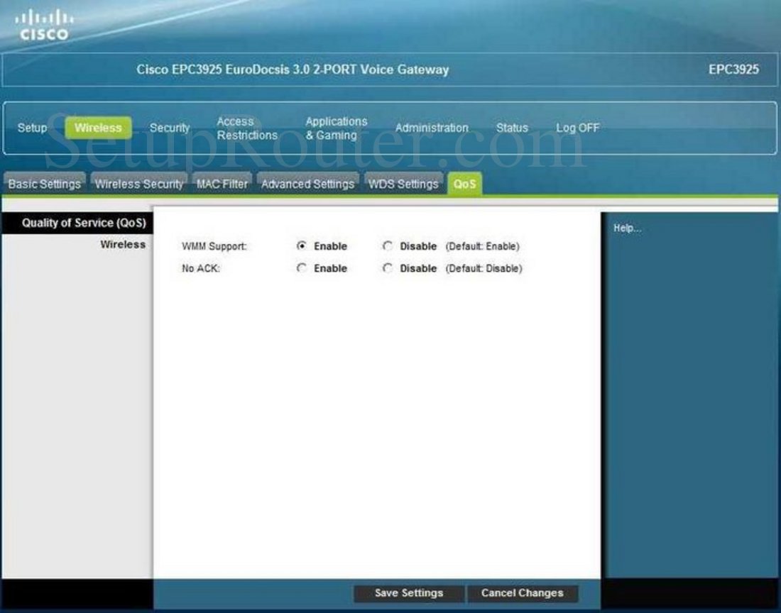 Cisco EPC3925 Screenshot Wireless QoS