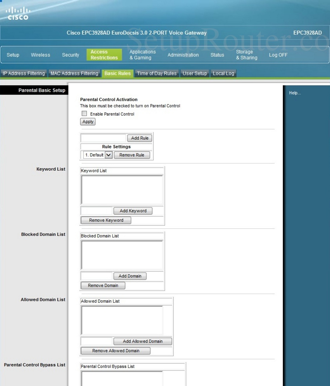 Cisco EPC3928AD Screenshot BasicRules