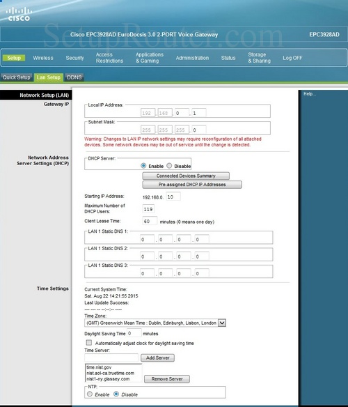 How to change the DNS settings on the Cisco EPC3928AD