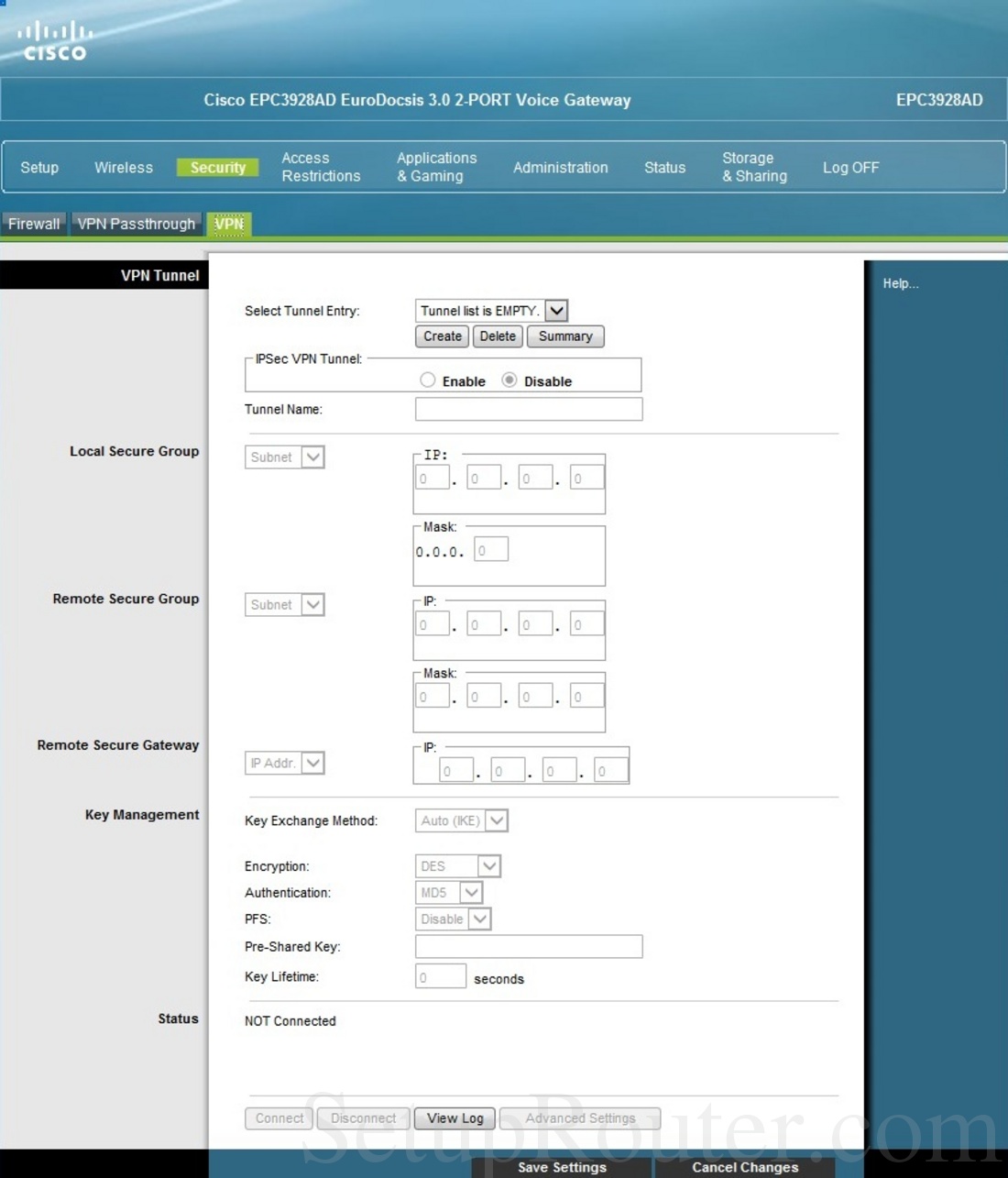 Cisco EPC3928AD Screenshot VPN