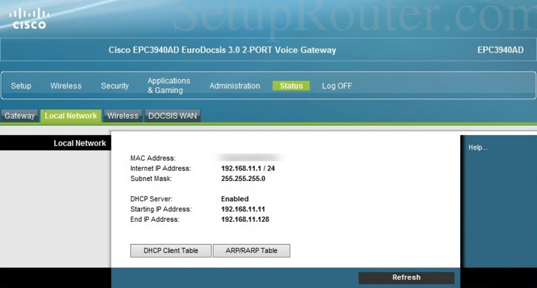 Cisco EPC3940AD Screenshot