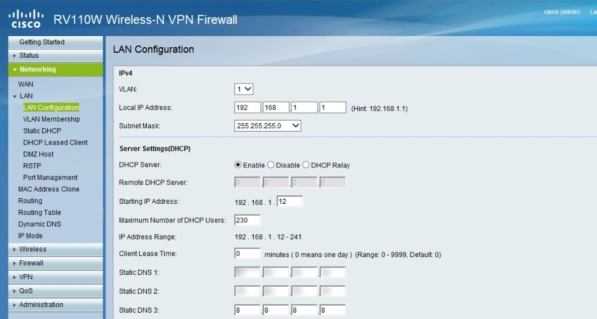 All Screenshots for the Cisco RV110W