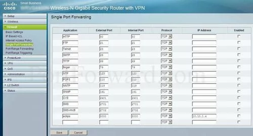 Cisco RVS4000 Firewall - Single Port Forwarding