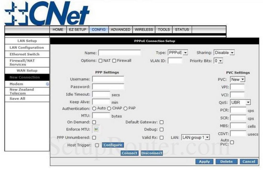 CNet CAR-854 Screenshot PPPoE Connection Setup