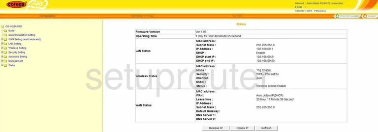 router status mac address internet IP