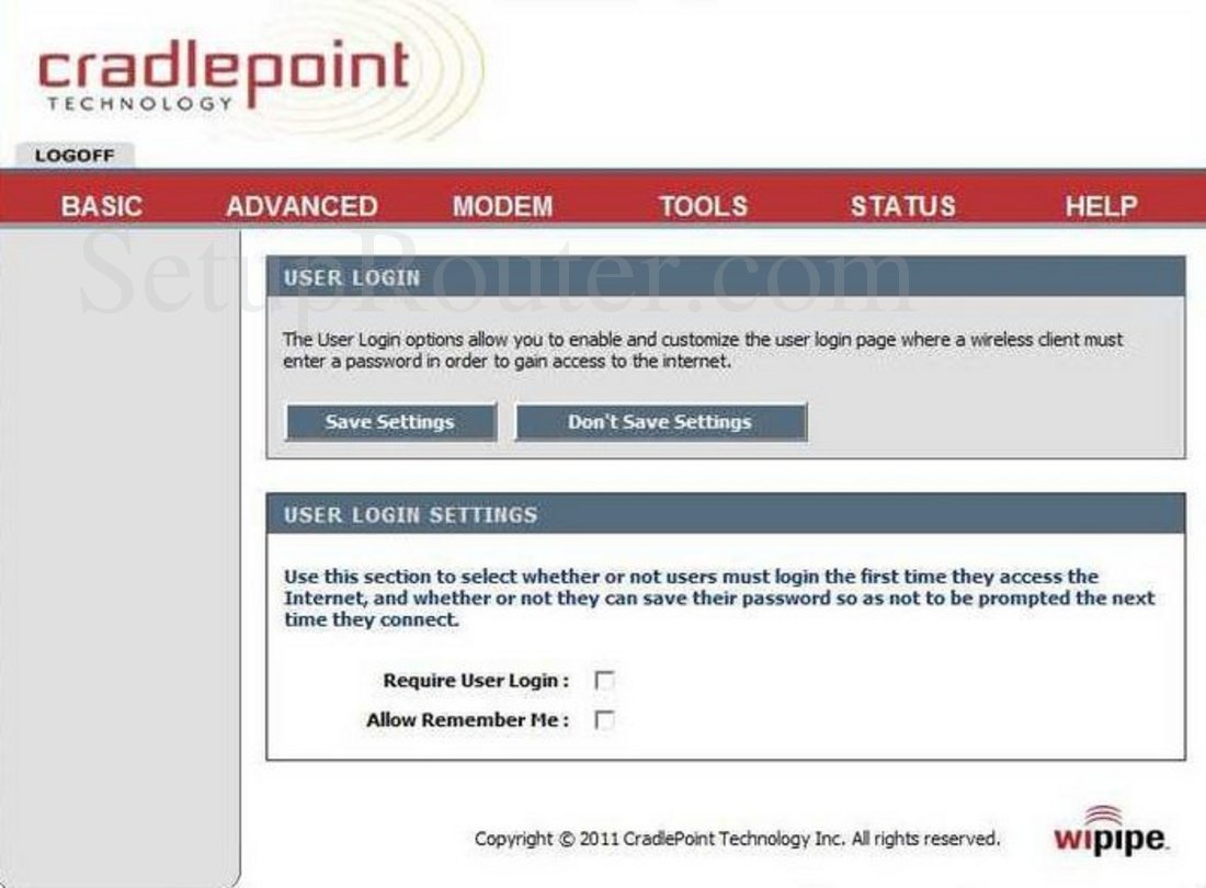 Cradlepoint MBR1200 Screenshot User Login