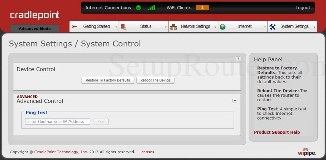 Cradlepoint MBR95 Screenshot SystemSettingsSystemControl