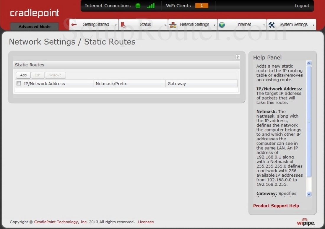 Cradlepoint MBR95 Screenshot NetworkSettingsStaticRoutes