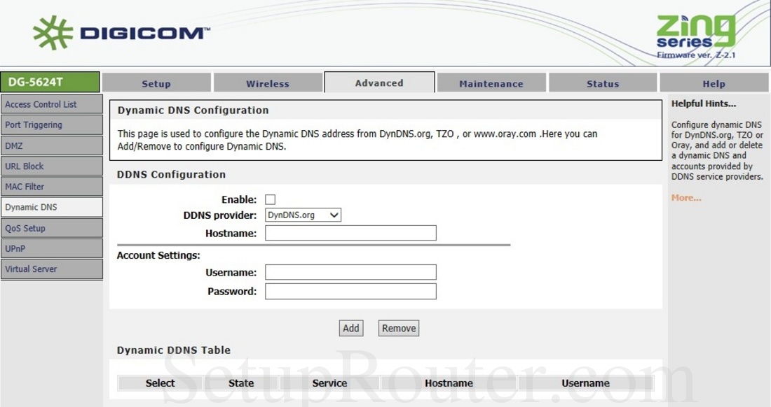 DG5624T Screenshot DynamicDNS
