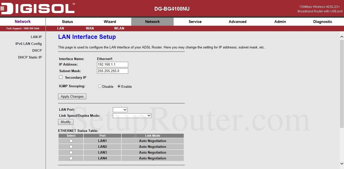 Digisol DGBG4100NU Screenshot LANInterfaceSetup