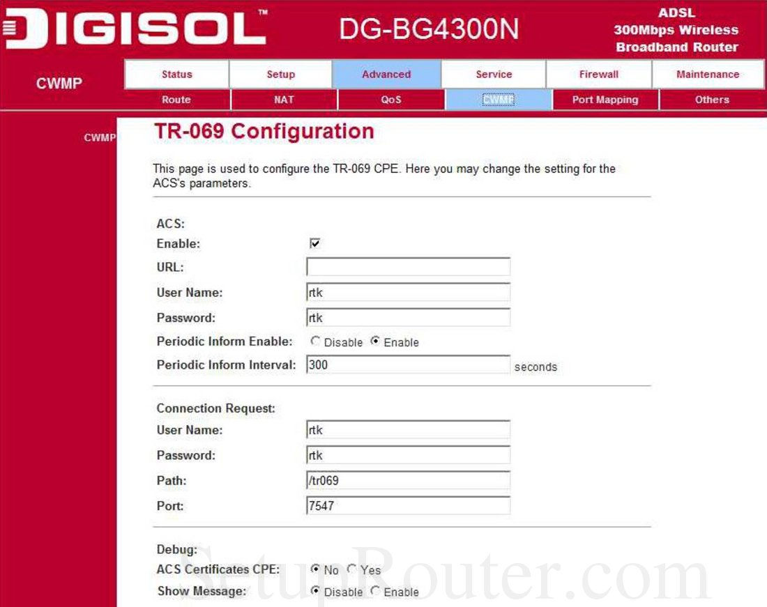 Digisol DGBG4300N Screenshot TR 069 Configuration