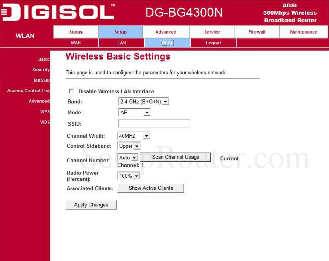 Digisol DGBG4300N Screenshot Wireless Basic Settings
