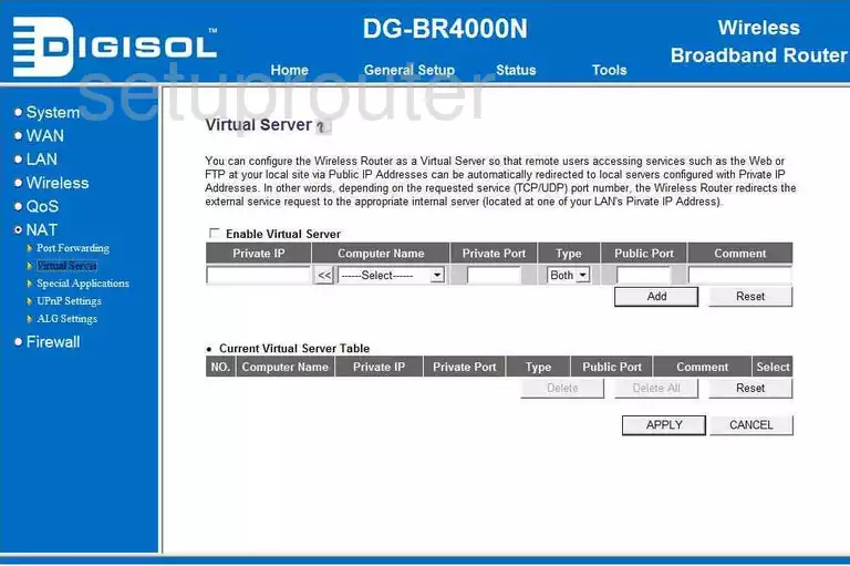 router virtual server screenshot