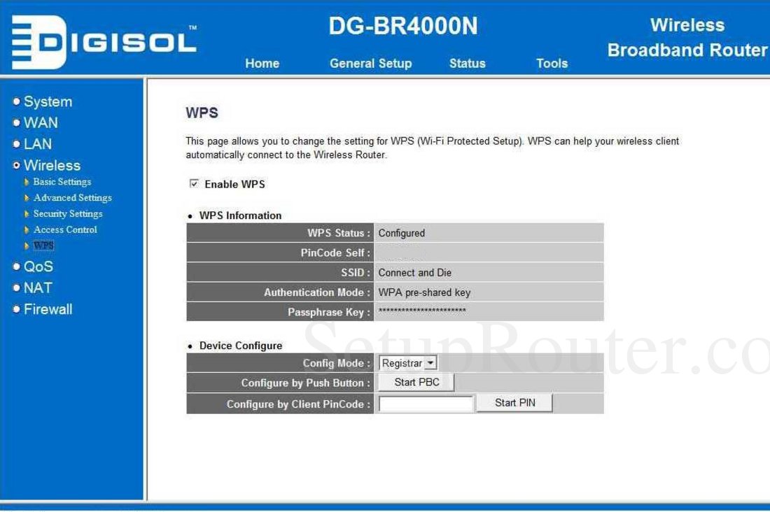 Digisol DGBR4000N Screenshot WirelessWPS