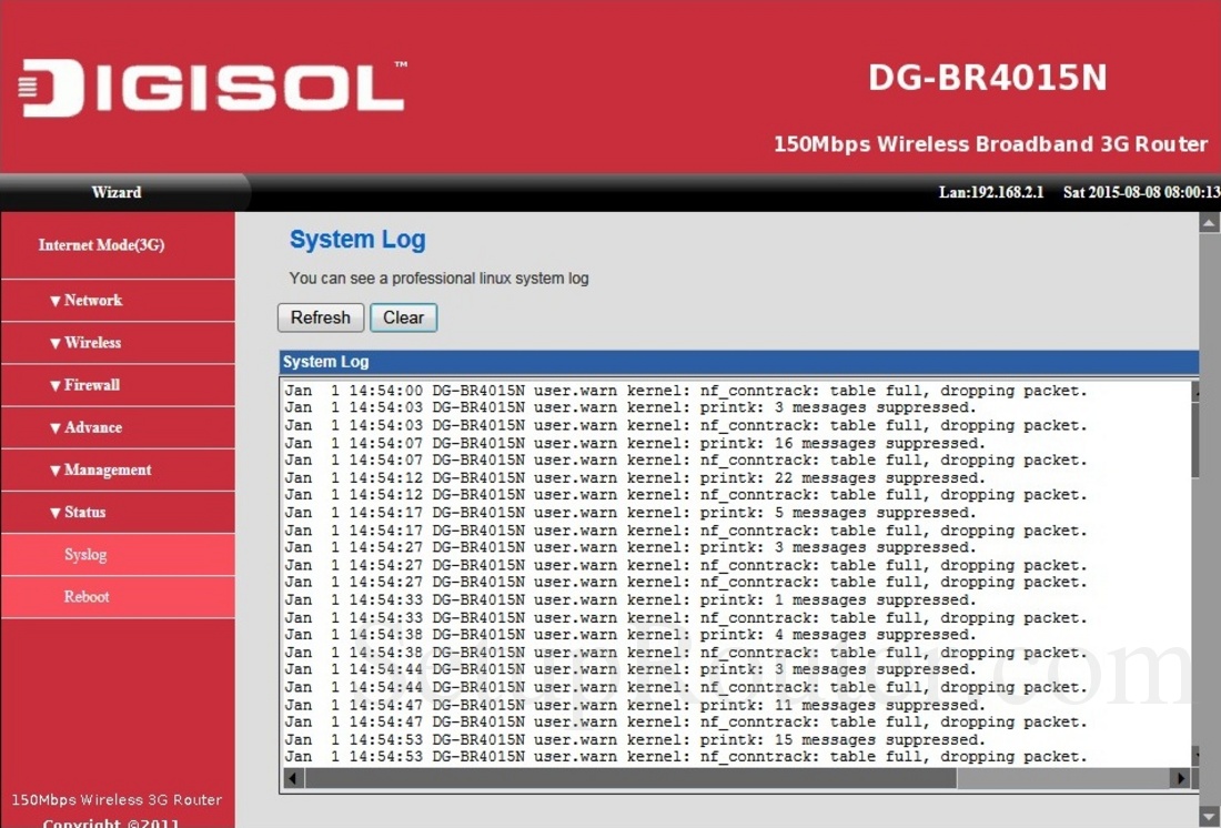 Digisol DGBR4015N Screenshot SystemLog