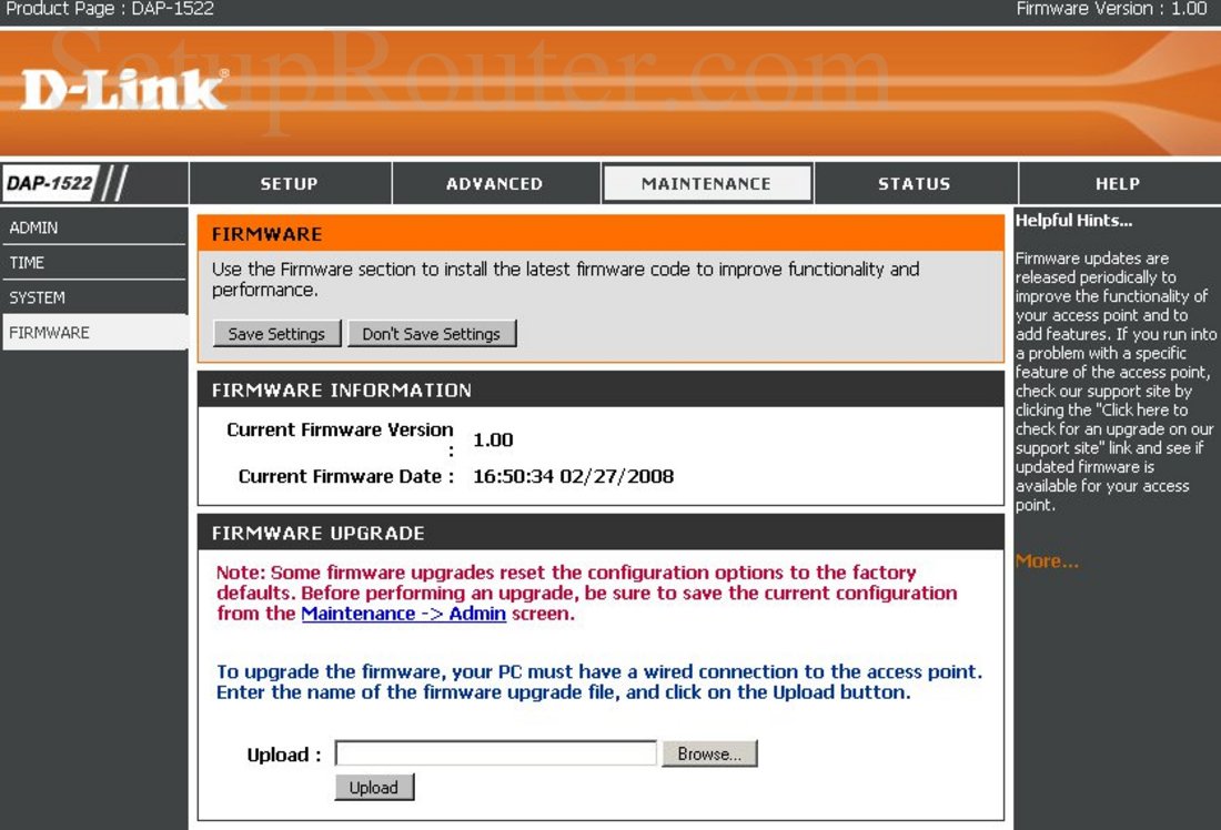 Dlink DAP-1522 Screenshot Firmware Upgrade