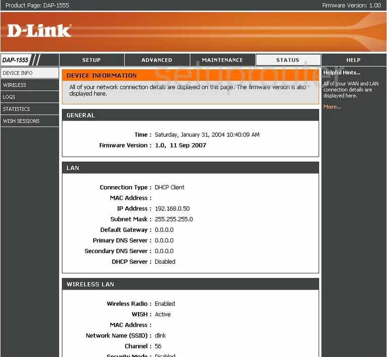 router status mac address internet IP