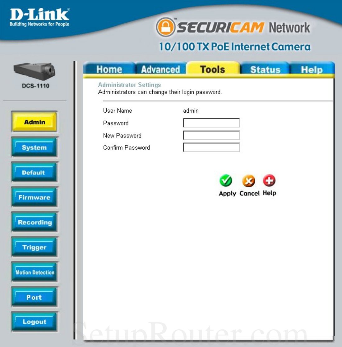 Dlink DCS-1110 Screenshot Admin Settings