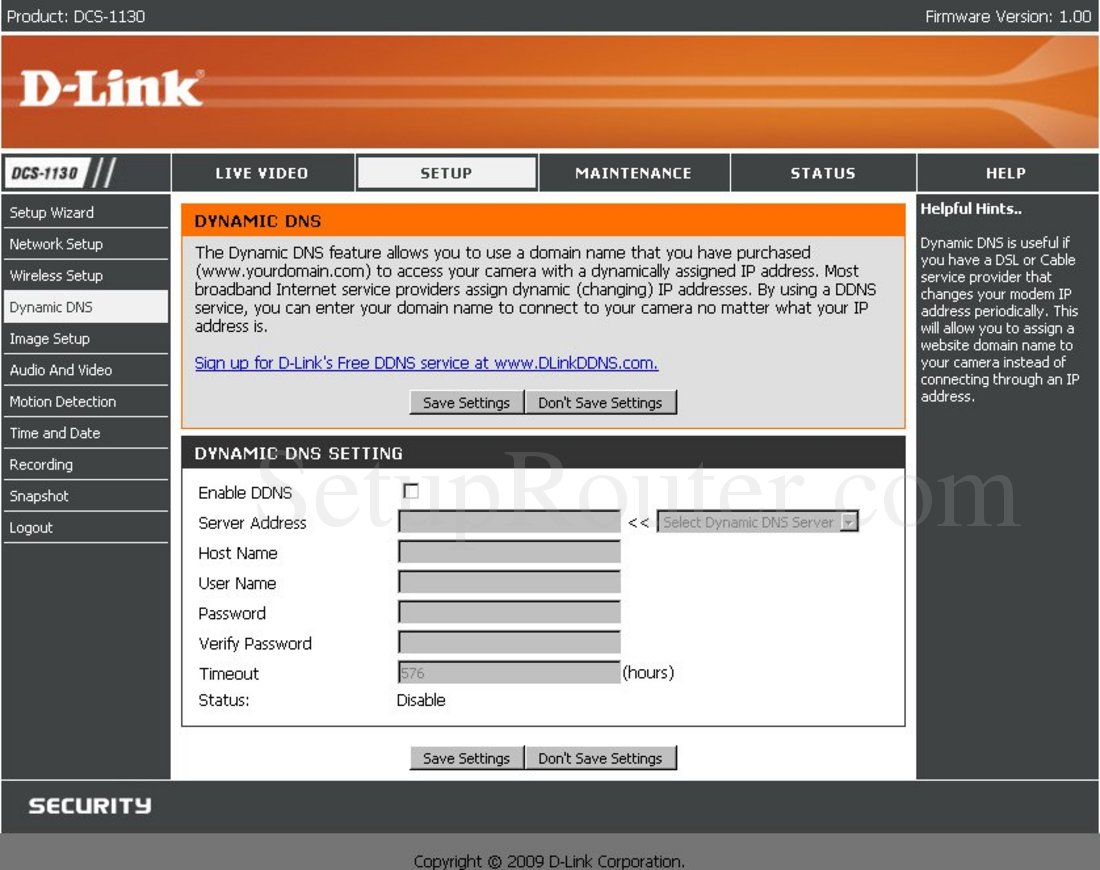 Dlink DCS-1130 Screenshot Dynamic DNS