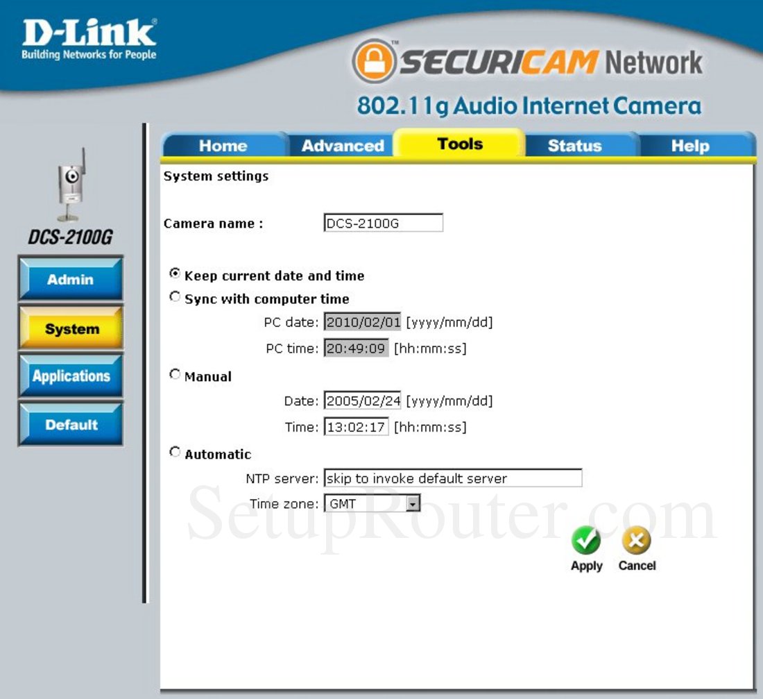 Dlink DCS-2100G Screenshot System Settings