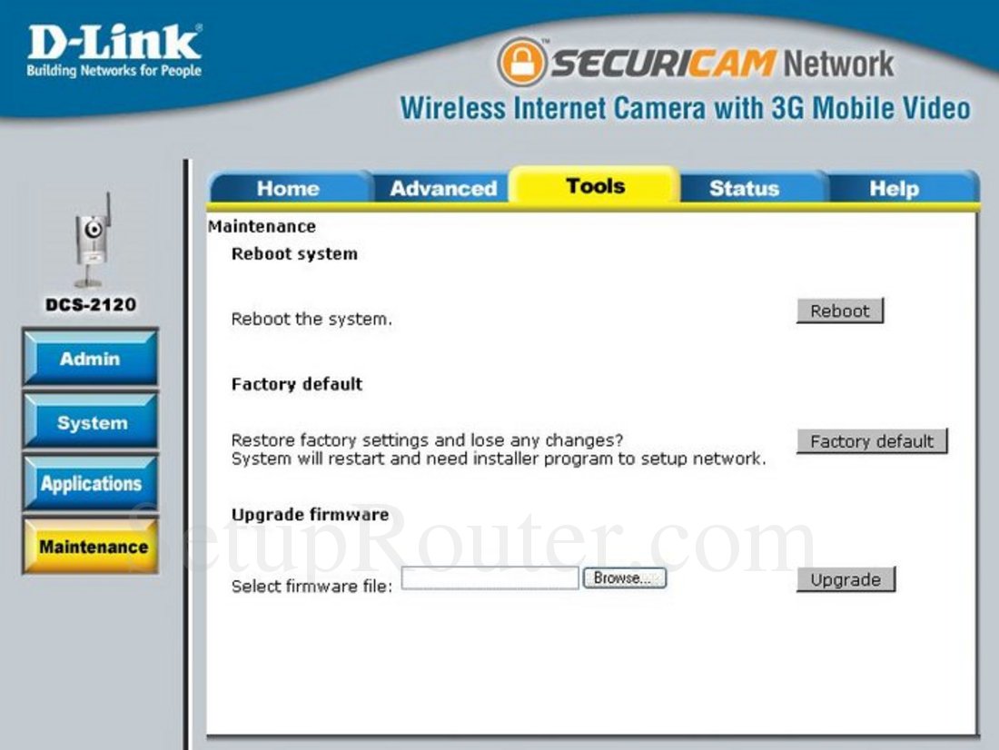 Dlink DCS-2120 Screenshot Maintenance