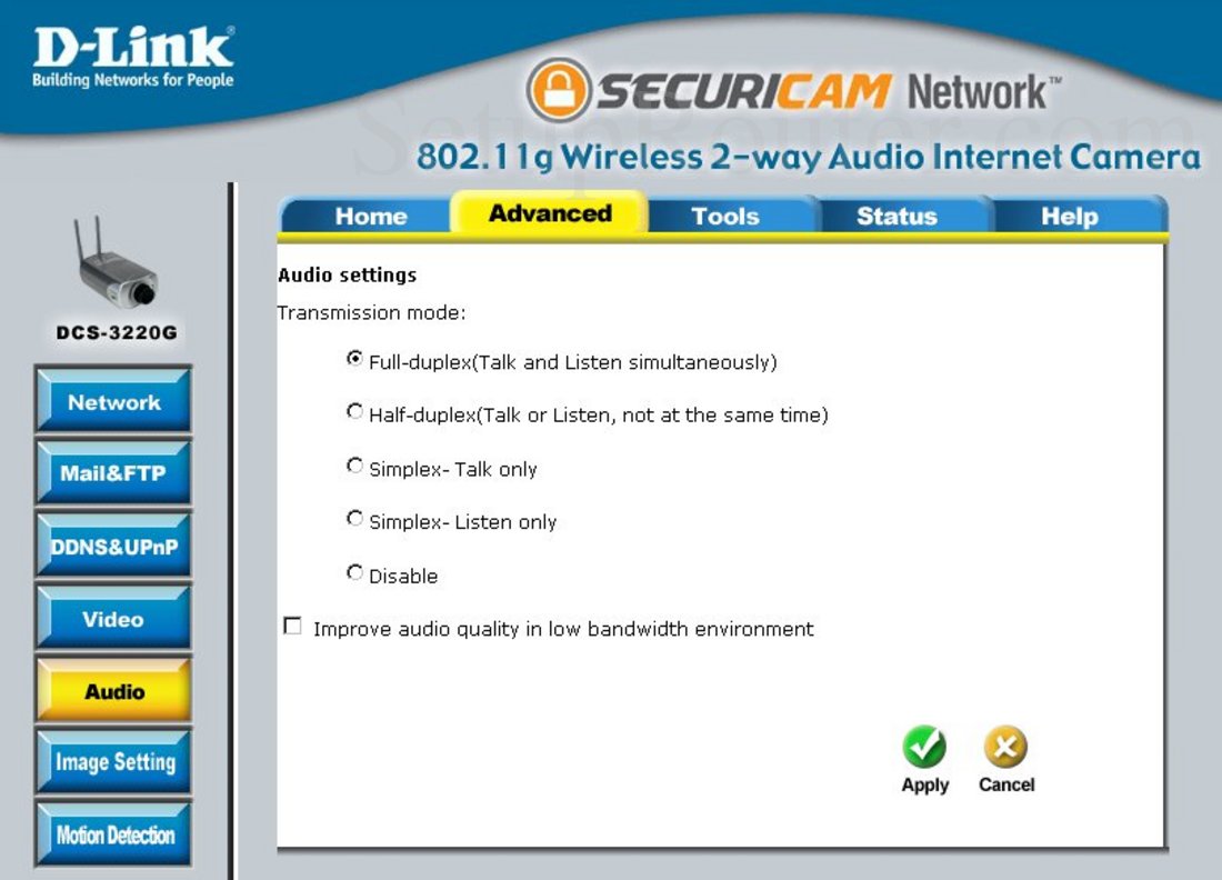 Dlink DCS-3220G Screenshot Audio Settings