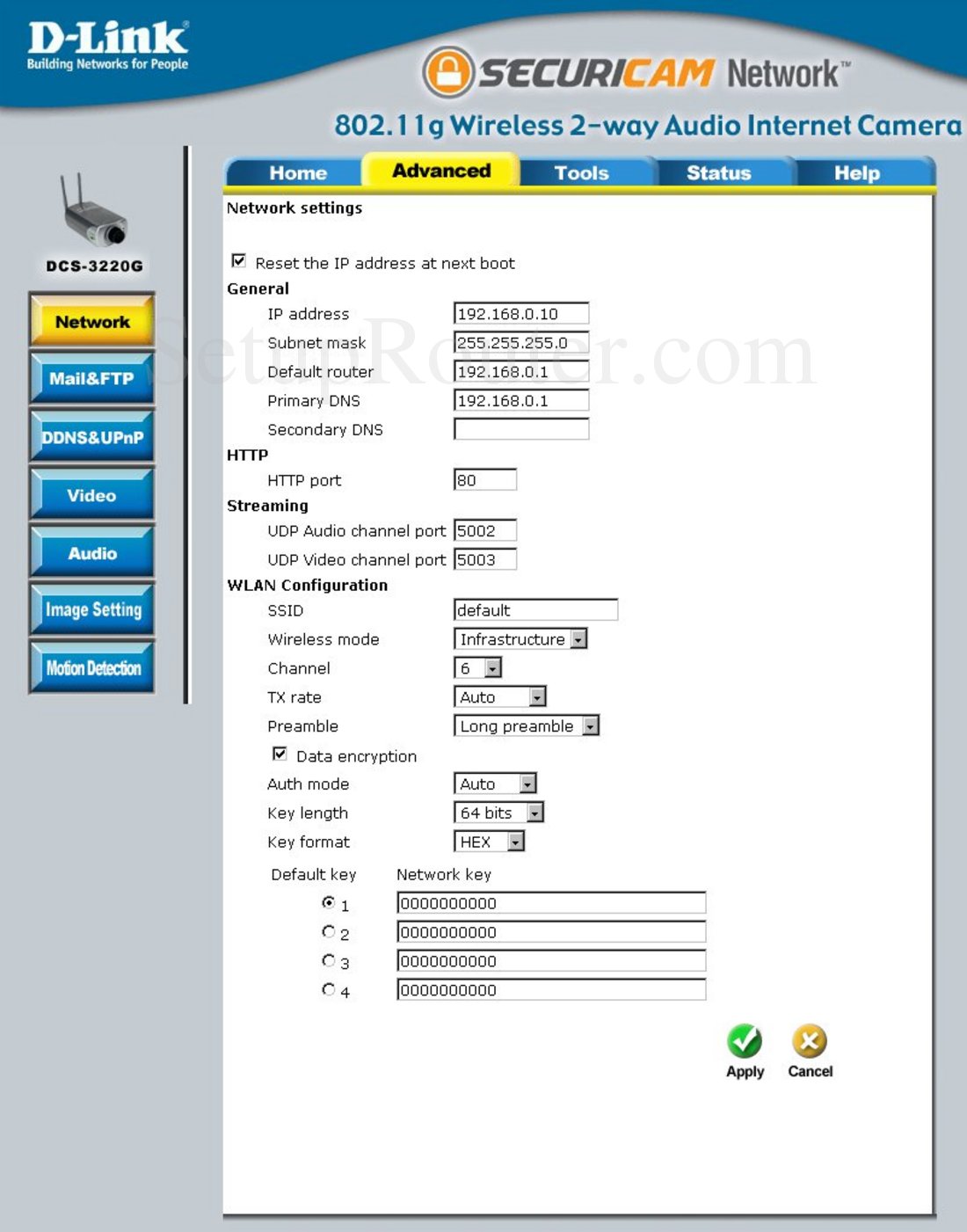 Dlink DCS-3220G Screenshot Network Settings