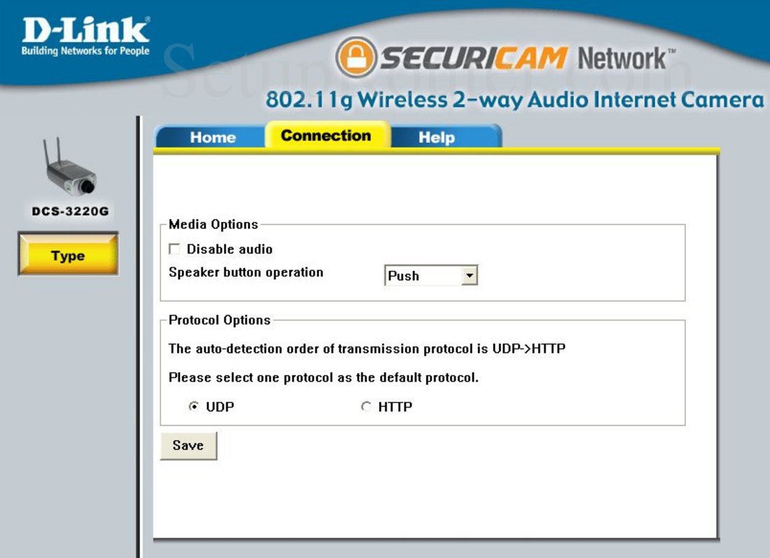 Dlink DCS-3220G Screenshot Connection Type