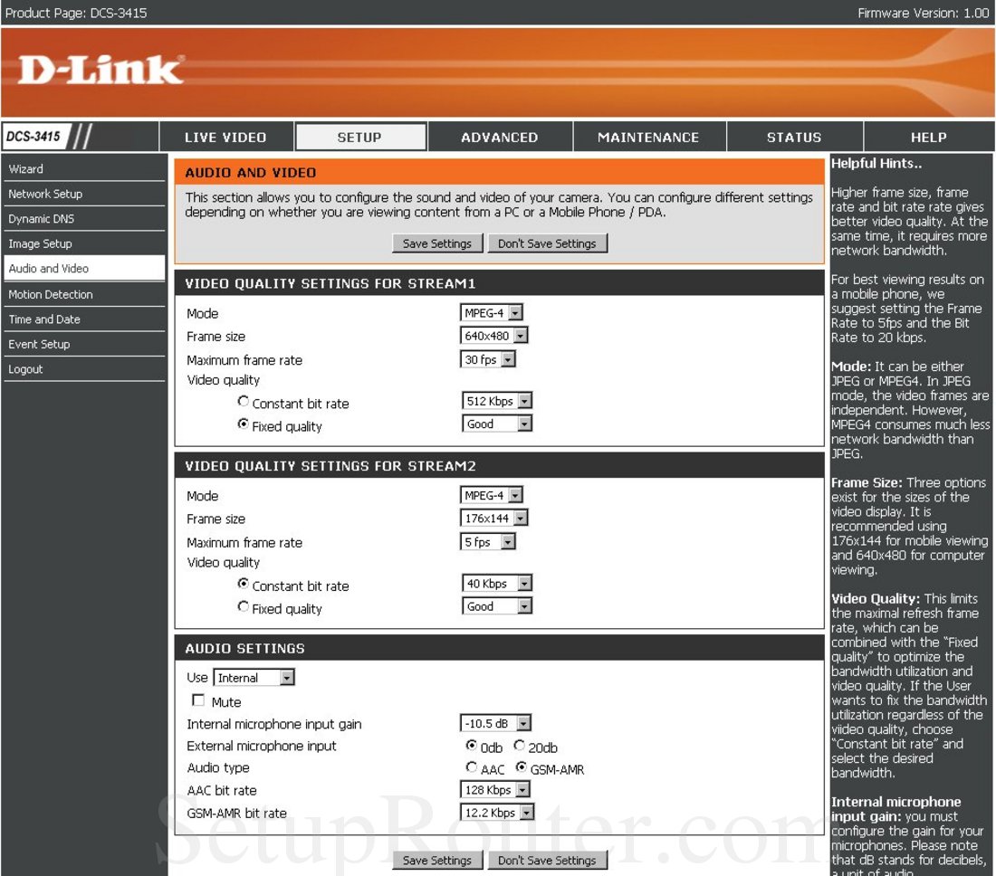Dlink DCS-3415 Screenshot Audio and Video