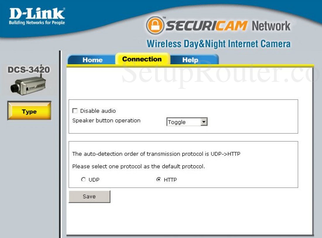 Dlink DCS-3420 Screenshot Connection Type